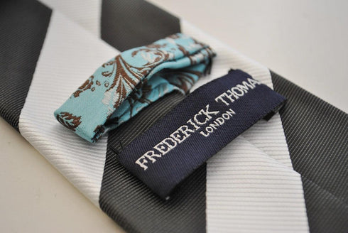 black and white barber striped tie